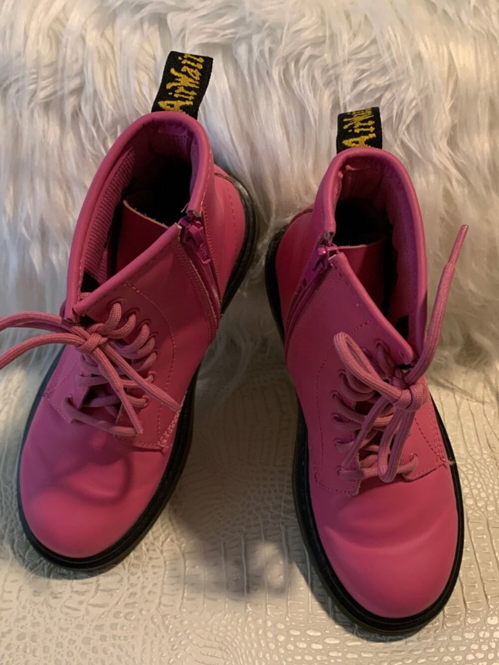 Dr. Martens Kids 1460 Pink Leather Lace Up Boots - Girls Size 3